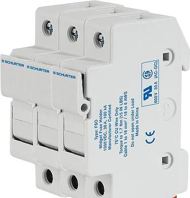0091.0003, FSO DIN Rail Mount Fuse Holder 3 Pole for 10.3 x 38mm, 1000VDC Solar PV Fuse (ASO Series) 0091.0003, FSO DIN Rail Mount Fuse Holder 3 Pole for 10.3 x 38mm, 1000VDC Solar PV Fuse (ASO Series)